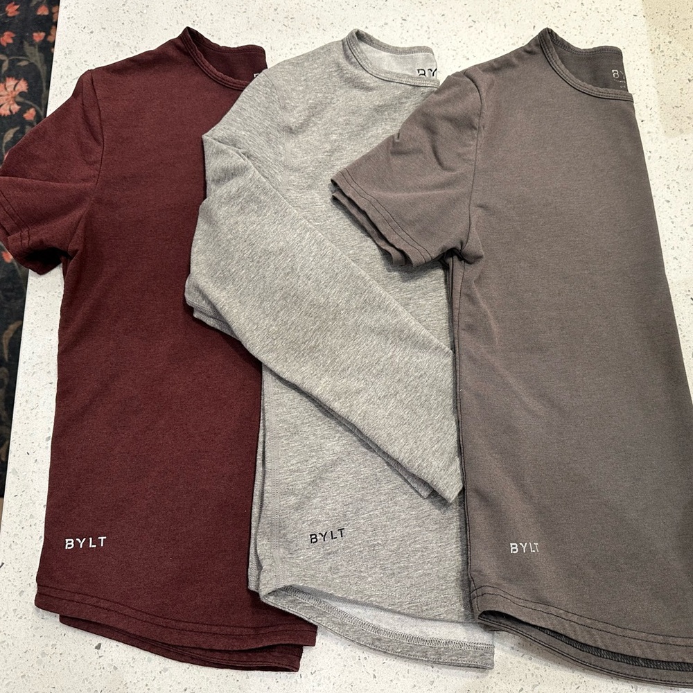 Lot 3✨ Kids BYLT Tees Short & Long Sleeve Burgundy Grey Charcoal Size L 10/11